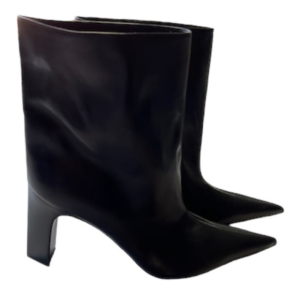 Balenziaga Boots Blade Black Leather Pointed Toe Triangle Heel Women’s Size 9 - Picture 3 of 11
